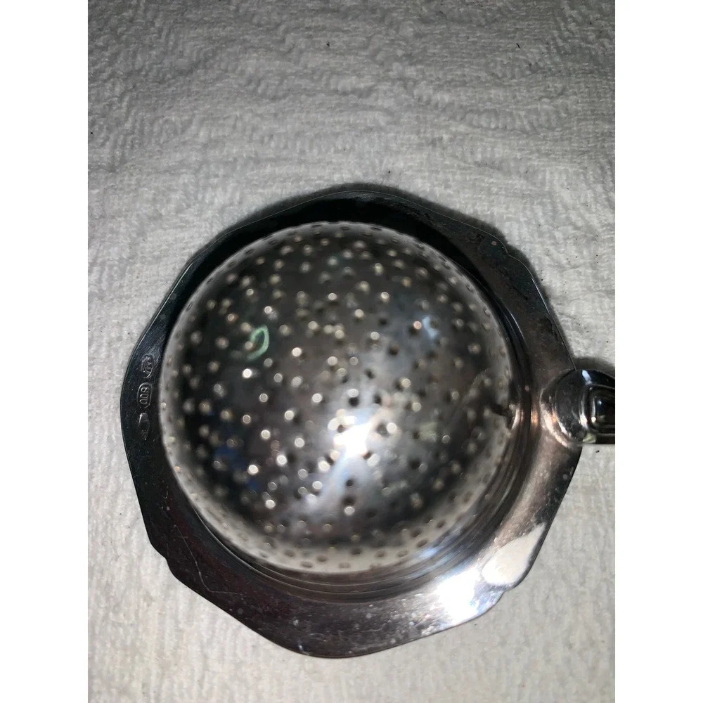 Vintage Italian 800 Silver Tea Strainer Octagonal Cup Infuser Fiddle Handle